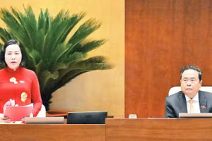 Chủ tịch Quốc hội Trần Thanh Mẫn và Phó Chủ tịch Quốc hội Nguyễn Thị Thanh chủ trì, điều hành phiên họp. (Ảnh DUY LINH)