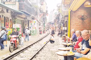 Những quán cà-phê sát đường tàu luôn tiềm ẩn nguy cơ tai nạn giao thông. Ảnh: VĂN HỌC 