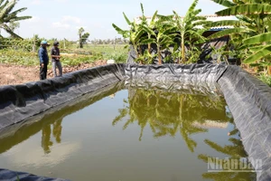 Người dân xã Tân Phú Đông chủ động tích trữ nước phục vụ sản xuất.