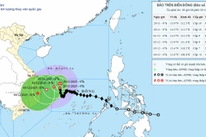 Bản đồ dự báo quỹ đạo và cường độ bão số 15 lúc 8 giờ ngày 29/11. (Ảnh: Trung tâm Dự báo khí tượng thủy văn quốc gia)