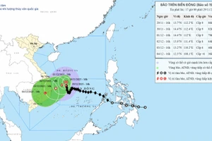 Bản đồ dự báo quỹ đạo và cường độ bão số 15 phát lúc 17 giờ ngày 29/11.