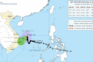 Bản đồ dự báo quỹ đạo và cường độ bão số 15 phát lúc 8 giờ ngày 1/12.