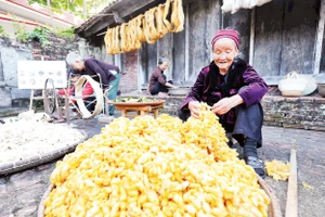 Làng còn 60 nghệ nhân cao tuổi thành thạo kỹ thuật rút đũi cổ truyền.