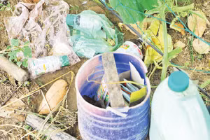 Các loại vỏ thuốc bảo vệ thực vật vứt tại vườn. Ảnh: Nam Anh