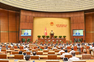 Quang cảnh phiên thảo luận ở hội trường về dự thảo Nghị quyết sửa đổi, bổ sung một số điều của Hiến pháp năm 2013, ngày 13/6. (Ảnh: DUY LINH)