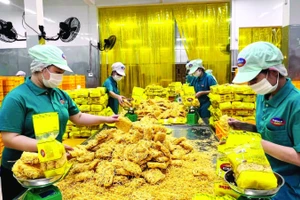 Công nhân Công ty cổ phần Lương thực thực phẩm SAFOCO làm việc trong một dây chuyền sản xuất. (Ảnh CTV)