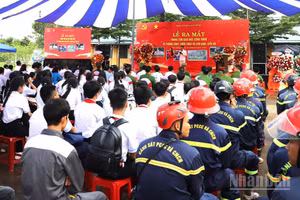 Toàn cảnh Lễ ra mắt Trung tâm Giáo dục cộng đồng về phòng cháy, chữa cháy và cứu nạn, cứu hộ tại phường Bắc Gia Nghĩa, tỉnh Lâm Đồng.