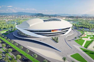 Mô hình sân vận động PVF vừa được khởi công xây dựng tại tỉnh Hưng Yên.