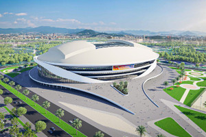 Mô hình sân vận động PVF vừa được khởi công xây dựng tại tỉnh Hưng Yên.