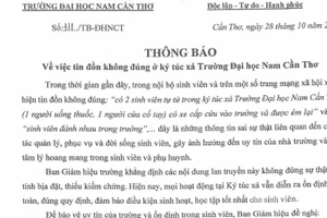 Thông báo số 311 của Trường đại học Nam Cần Thơ.