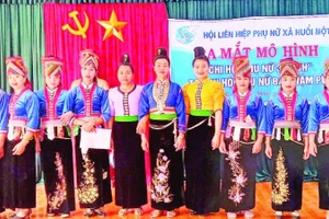 Bà Lò Thị Thi (áo vàng) trong lần ra mắt mô hình “Chi hội phụ nữ 3 sạch” tại bản Nậm Pù.