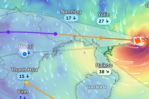 Vị trí tâm bão số 9 lúc 15 giờ 30 phút ngày 24/9. (Ảnh: Zoom Earth)