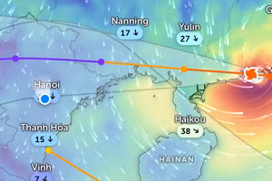 Vị trí tâm bão số 9 lúc 15 giờ 30 phút ngày 24/9. (Ảnh: Zoom Earth)