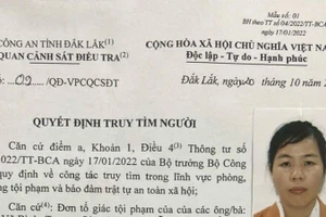Quyết định truy tìm đối với Nguyễn Thị Thanh Vân.