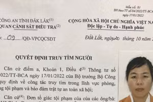 Quyết định truy tìm đối với Nguyễn Thị Thanh Vân.