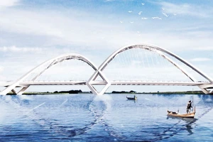 Cầu vượt sông Thái Bình khai thác hình tượng cánh cò cất cánh từ nơi sông nước và bờ bãi bình yên.