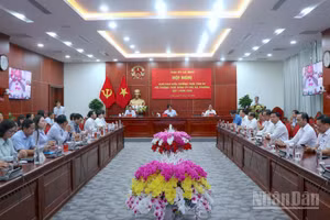 Các đại biểu tham gia hội nghị tại điểm cầu cấp tỉnh.