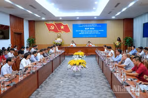 Quang cảnh buổi họp báo tại Cà Mau vào chiều 20/4.