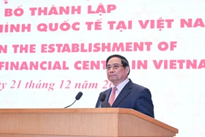 Thủ tướng Chính phủ Phạm Minh Chính phát biểu tại Hội nghị công bố thành lập Trung tâm Tài chính quốc tế tại Việt Nam. (Ảnh: Trần Hải)