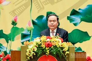 Chủ tịch Quốc hội Trần Thanh Mẫn phát biểu tại lễ kỷ niệm. (Ảnh: DUY LINH)