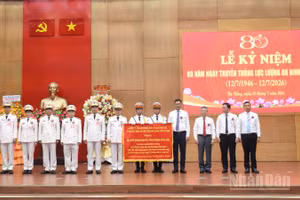 Lãnh đạo thành phố Đà Nẵng trao tặng bức trướng cho lực lượng An ninh Công an thành phố Đà Nẵng. (Ảnh: ANH ĐÀO)