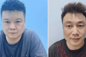 Hai đối tượng tại cơ quan điều tra. (Ảnh: Công an cung cấp)