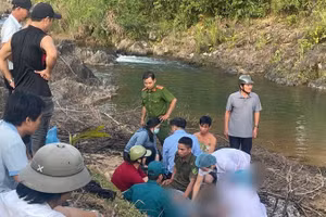 Hiện trường nơi hai học sinh đuối nước thương tâm.