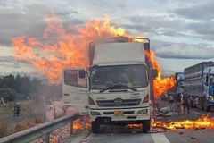 [Video] Lửa thiêu rụi xe tải và hàng hóa trên cao tốc Vĩnh Hảo - Phan Thiết