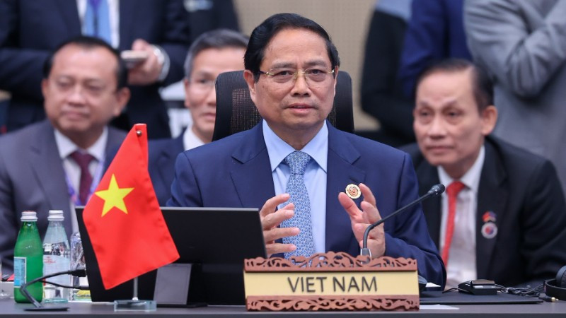 Thủ tướng Phạm Minh Chính phát biểu ý kiến tại Hội nghị Cấp cao ASEAN-Hoa Kỳ lần thứ 13. (Ảnh: Nhật Bắc/VGP)