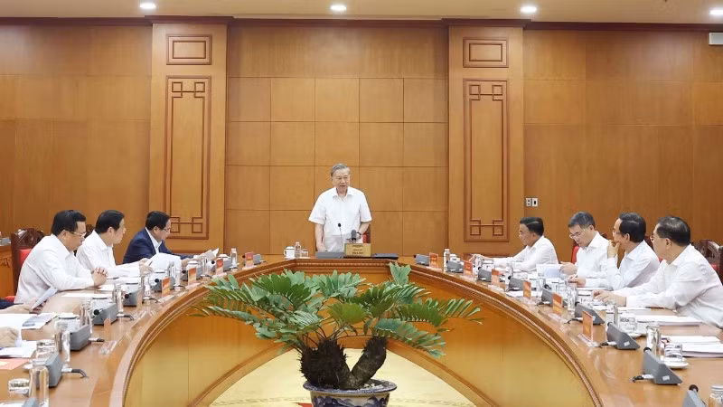 Tổng Bí thư Tô Lâm chủ trì buổi làm việc với Thường trực các Tiểu ban Đại hội XIV của Đảng. (Ảnh: TTXVN)