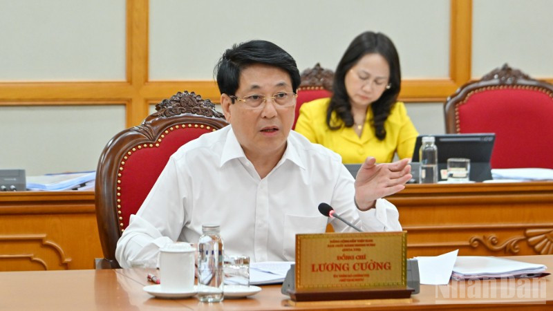 Chủ tịch nước Lương Cường chủ trì Tổ Công tác số 1, làm việc với Ban Thường vụ Tỉnh ủy Cà Mau. (Ảnh: THỦY NGUYÊN)