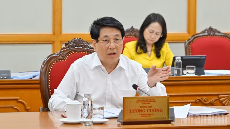 Chủ tịch nước Lương Cường chủ trì Tổ Công tác số 1, làm việc với Ban Thường vụ Tỉnh ủy Cà Mau. (Ảnh: THỦY NGUYÊN)