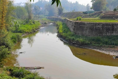 Đoạn sông Nậm Rốm qua địa phận bản Ta Pô, phường Thanh Trường thuộc Dự án chưa giải phóng mặt bằng do vướng mắc đất sản xuất của người dân.
