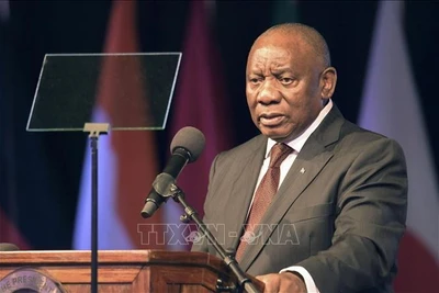 Tổng thống Nam Phi Cyril Ramaphosa phát biểu khai mạc Hội nghị Ngoại trưởng Nhóm Các nền kinh tế phát triển và mới nổi hàng đầu thế giới (G20) diễn ra tại Nam Phi. Ảnh: TTXVN phát