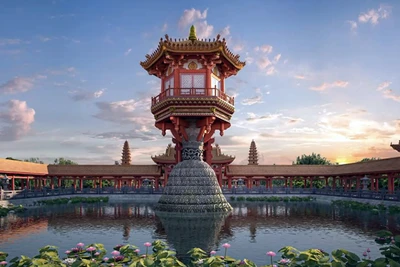 Chùa Diên Hựu phỏng dựng từ công nghệ thực tế ảo. (Nhóm Sen Heritage thực hiện)