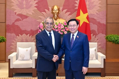 Chủ tịch Quốc hội Vương Đình Huệ tiếp Bộ trưởng Công nghiệp và Sản xuất Dược phẩm Algeria Ali Aoun. (Ảnh: DUY LINH)