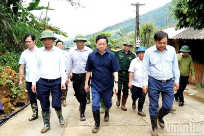 Phó Thủ tướng Trần Hồng Hà đến thị sát thực địa nơi bị lũ ống ở Sa Pa - Lào Cai, chiều 13/9. (Ảnh: QUỐC HỒNG)