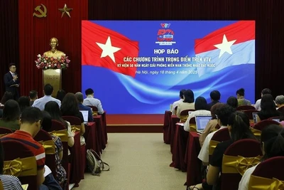 Họp báo về chuỗi chương trình trọng điểm trên VTV kỷ niệm 50 năm Ngày Giải phóng miền nam, thống nhất đất nước. (Ảnh: VTV)