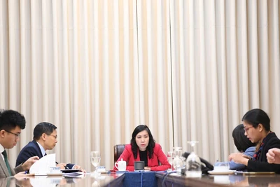 Thứ trưởng Ngoại giao Lê Thị Thu Hằng điện đàm với Thứ trưởng Ngoại giao Kyrgyzstan. (Ảnh: Báo Thế giới và Việt Nam) 