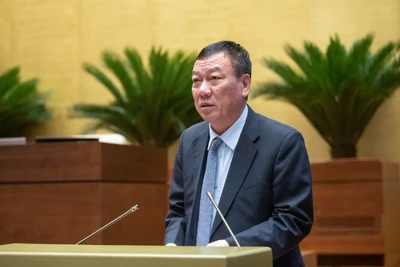 Tổng Thanh tra Chính phủ Đoàn Hồng Phong trình bày Tờ trình dự thảo Luật Thanh tra (sửa đổi). (Ảnh: DUY LINH)