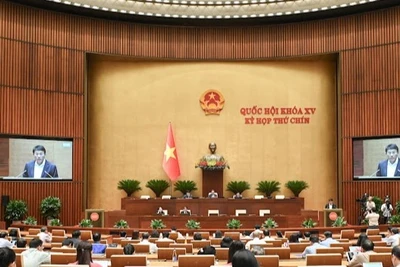 Quốc hội làm việc tại hội trường nghe Tờ trình và Báo cáo thẩm tra dự án Luật sửa đổi, bổ sung một số điều của Bộ luật Hình sự. (Ảnh: BÙI GIANG)