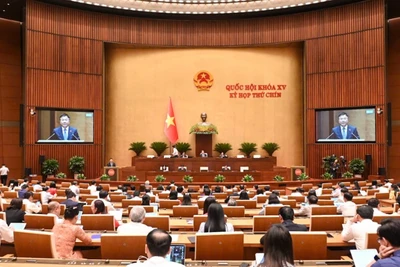 Quốc hội làm việc tại Hội trường nghe Tờ trình của Chính phủ về dự án Luật Bảo vệ dữ liệu cá nhân. (Ảnh: BÙI GIANG)