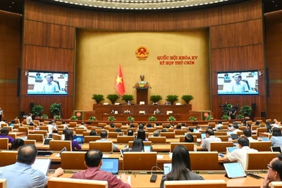 Quốc hội thảo luận ở hội trường về dự thảo Nghị quyết của Quốc hội về một số cơ chế, chính sách đặc biệt, tạo đột phá trong xây dựng và tổ chức thi hành pháp luật. (Ảnh: BÙI GIANG)