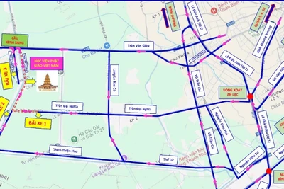 Hướng lưu thông đến Học viện Phật Giáo Việt Nam trong thời gian diễn ra Đại lễ Vesak Liên hợp quốc.