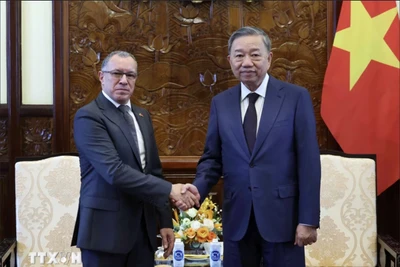 Chủ tịch nước Tô Lâm tiếp Đại sứ Colombia Miguel Angel Rodriguez Melo. Ảnh: Nhan Sáng/TTXVN.