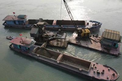 Các tàu khai thác cát sỏi tại huyện Phù Ninh, tỉnh Phú Thọ.