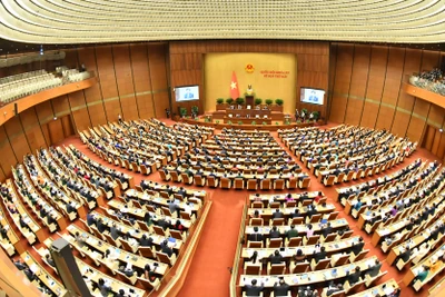 Quang cảnh phiên khai mạc Kỳ họp thứ 7, Quốc hội khóa XV tại Hội trường Diên Hồng, Nhà Quốc hội.