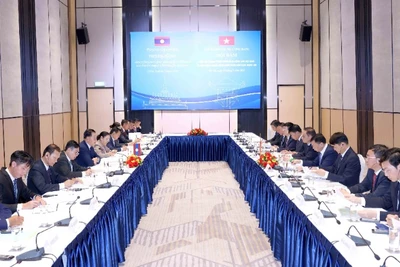 Hội đàm giữa 2 Văn phòng Trung ương Đảng Cộng sản Việt Nam và Đảng Nhân dân Cách mạng Lào. (Ảnh: TTXVN)