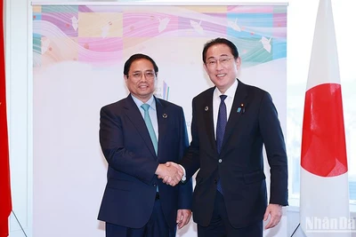 Thủ tướng Phạm Minh Chính hội đàm cùng Thủ tướng Kishida Fumio. (Ảnh: DƯƠNG GIANG)