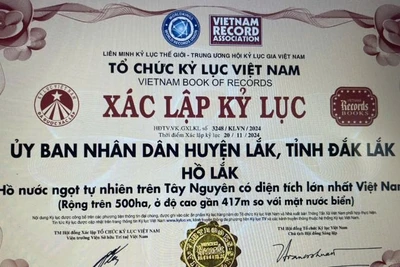 Chứng nhận xác lập Kỷ lục hồ Lắk là hồ nước ngọt tự nhiên trên Tây Nguyên có diện tích lớn nhất Việt Nam được công bố vào tối 22/11 tại lễ kỷ niệm 120 năm Ngày thành lập tỉnh Đắk Lắk .